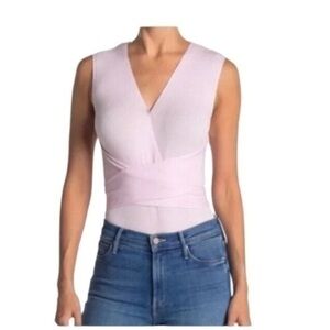 BCBGeneration Surplice Neck Gathered Waist Knit Bodysuit Small Lilac NWT NEW